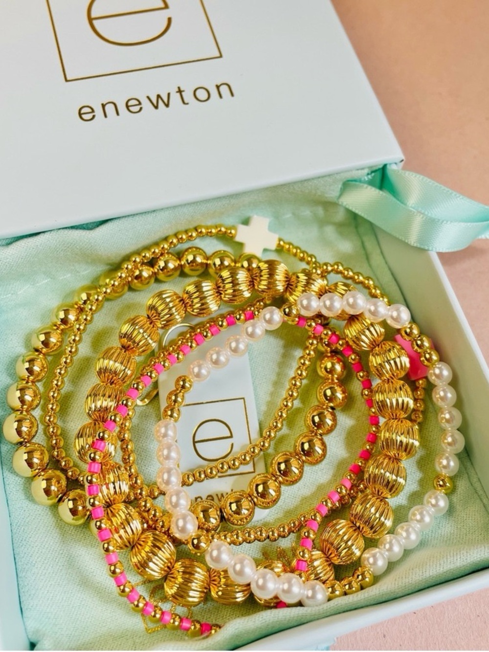 Enewton Six-Piece Gold and Pearl Bracelet Set